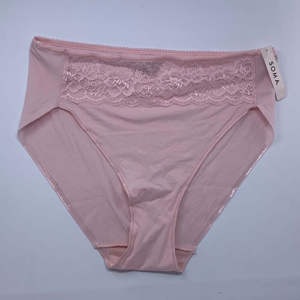 Soma Womens XL Pink Vanishing Edge Microfiber Lace High Leg Panty NWT